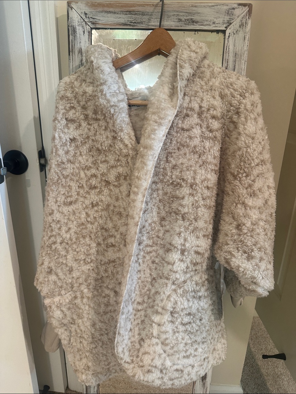 Katydid Plush Faux-Sherpa Teddy Jacket in Light Taupe